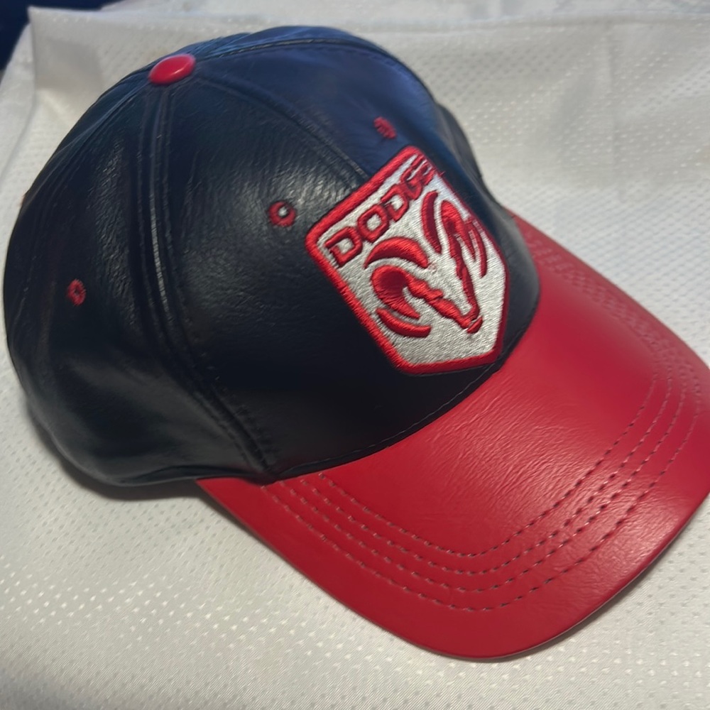 Vintage Dodge Leather Baseball Cap Roush Racing Made in USA Trucks Hat NWOT